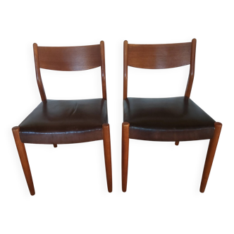 2 Fristho Franeker chairs, Scandinavian, teak and leather.