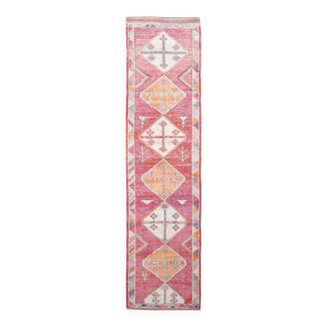 3x12 Fuchsia Pink Wool Runner Rug, Rustich Boho Runner, 90x370Cm
