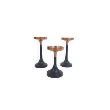 Set of three metal design candle sticks, Denmark