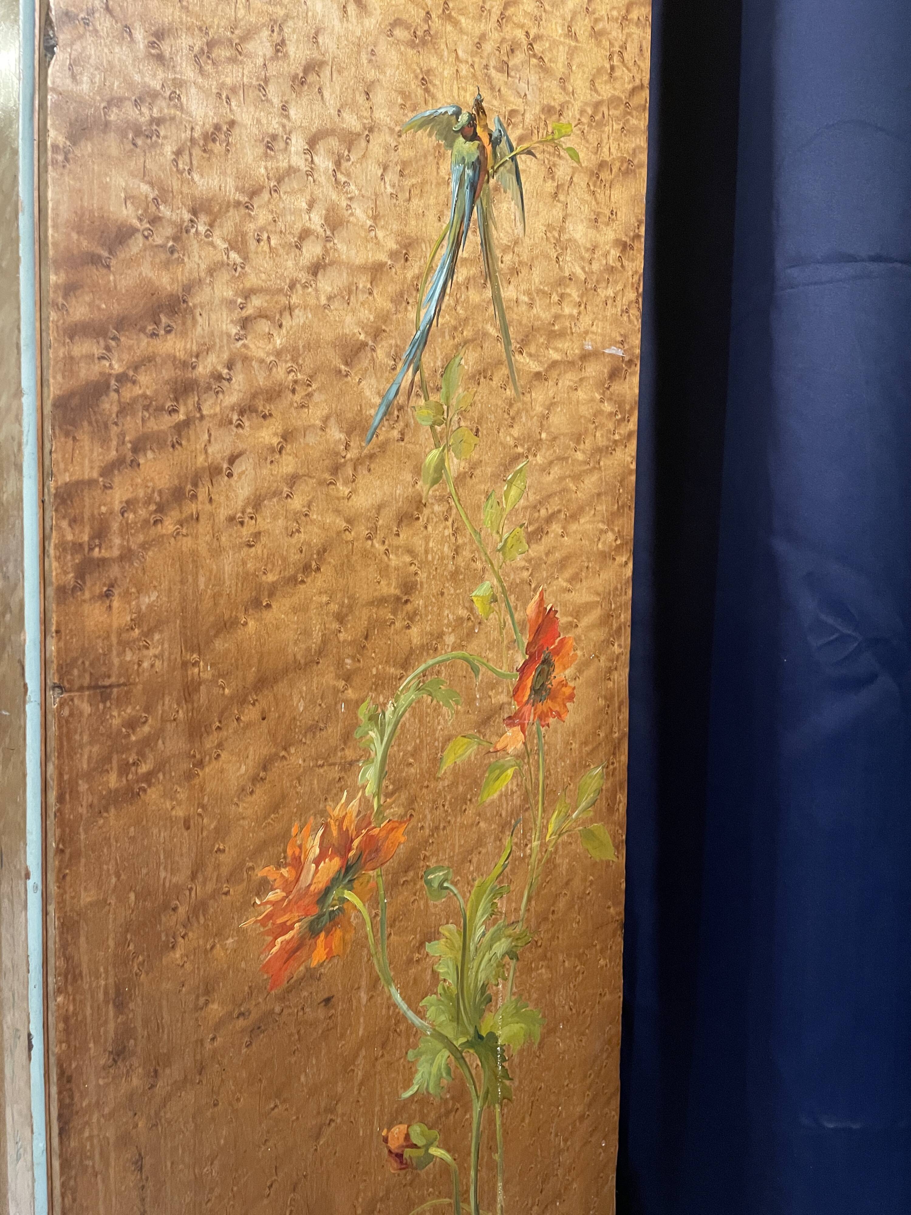 Mirror wardrobe from the late 19th century – painted bird's-eye maple