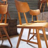 Set of 5 all-wood chairs published by Ton 1960