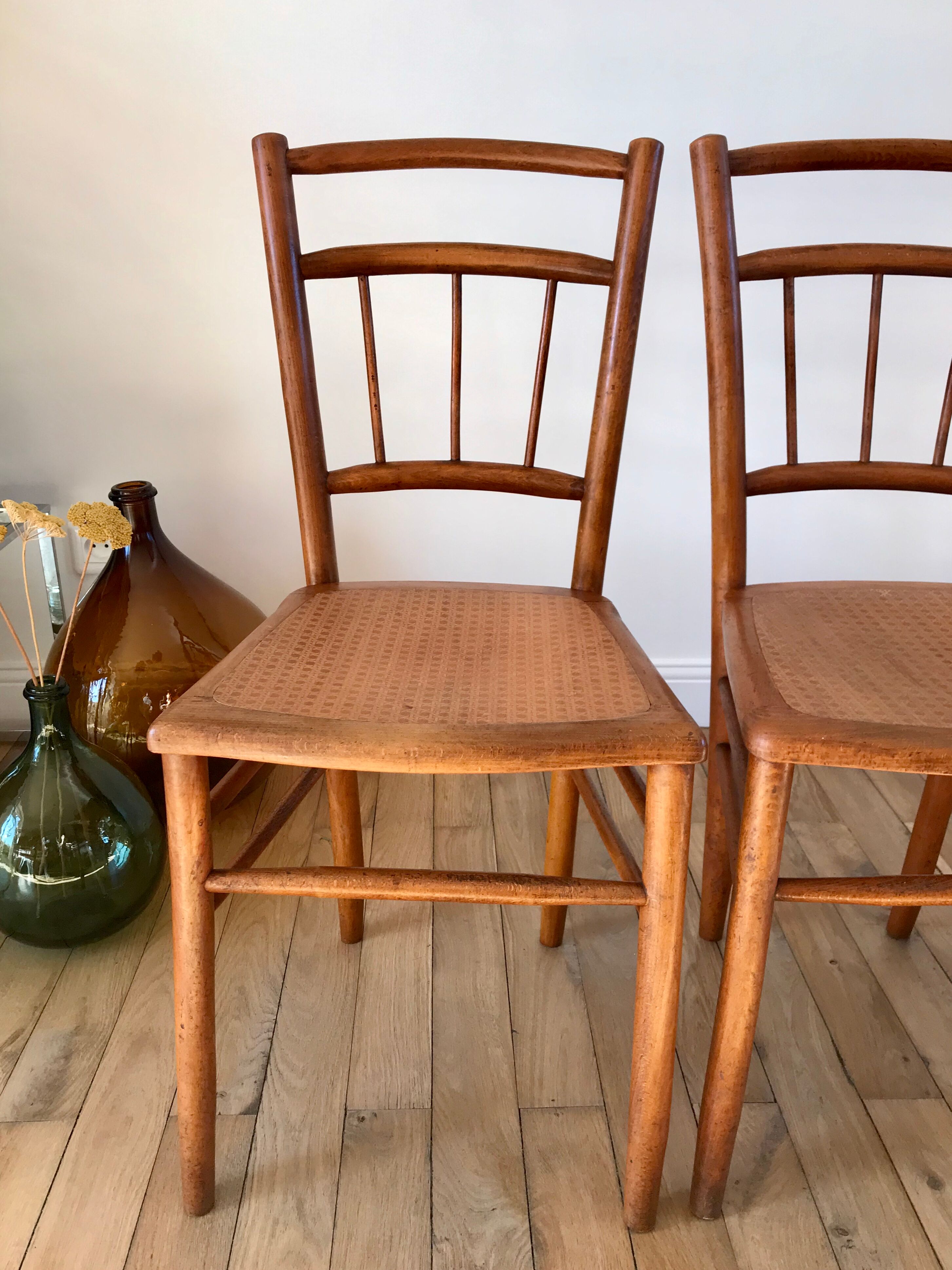 Set of 3 Luterma bistro chairs in beech wood effect canning 40s