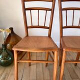 Set of 3 Luterma bistro chairs in beech wood effect canning 40s