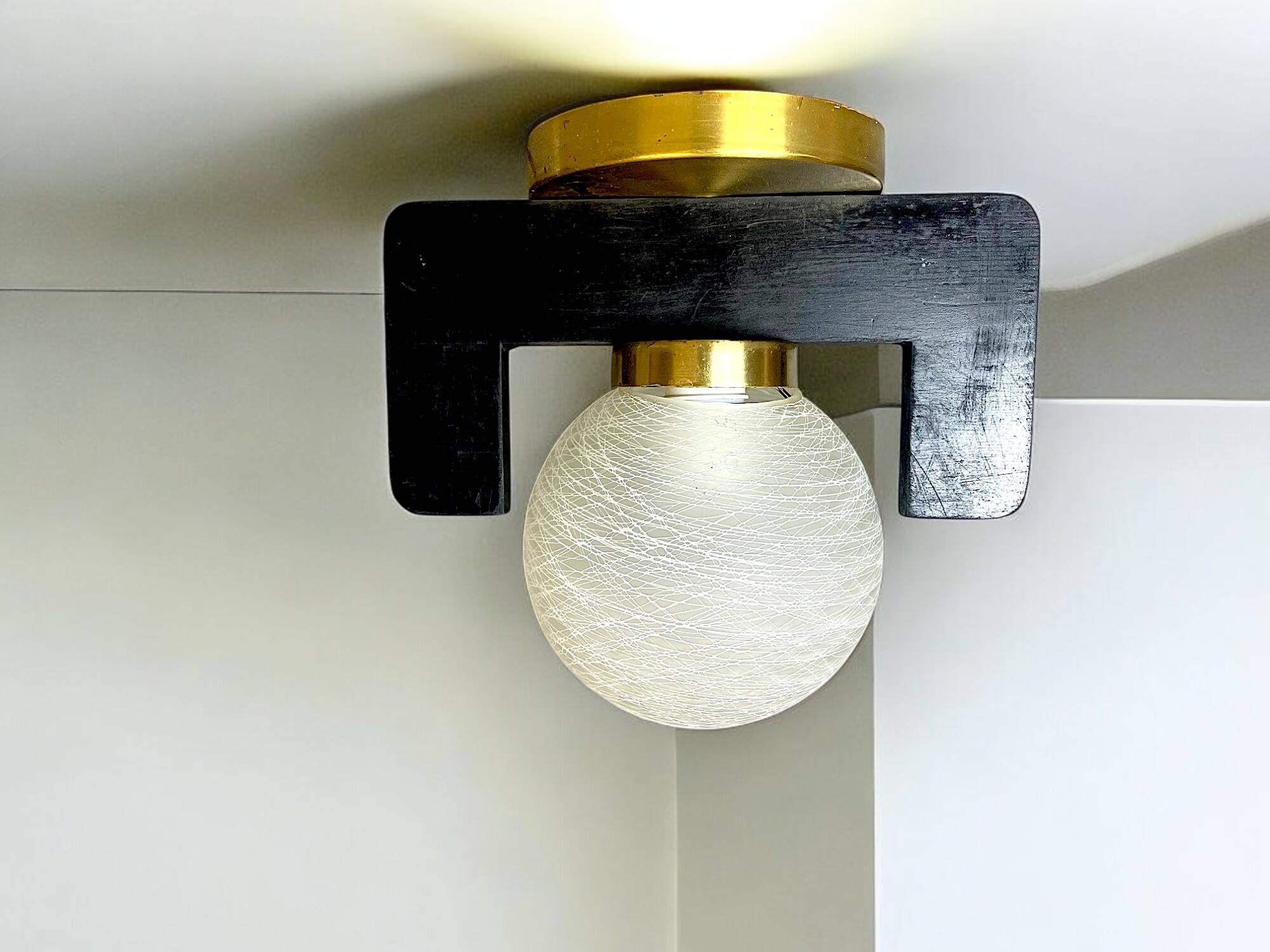 Black wood flush mount lamp