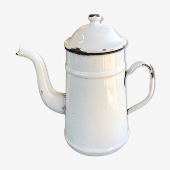 White enamelled kettle and midnight blue edging early 20th with pretty marks of the time