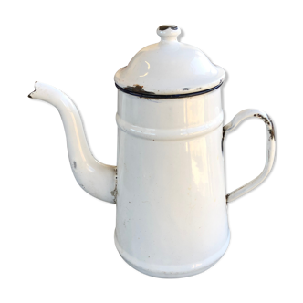 White enamelled kettle and midnight blue edging early 20th with pretty marks of the time