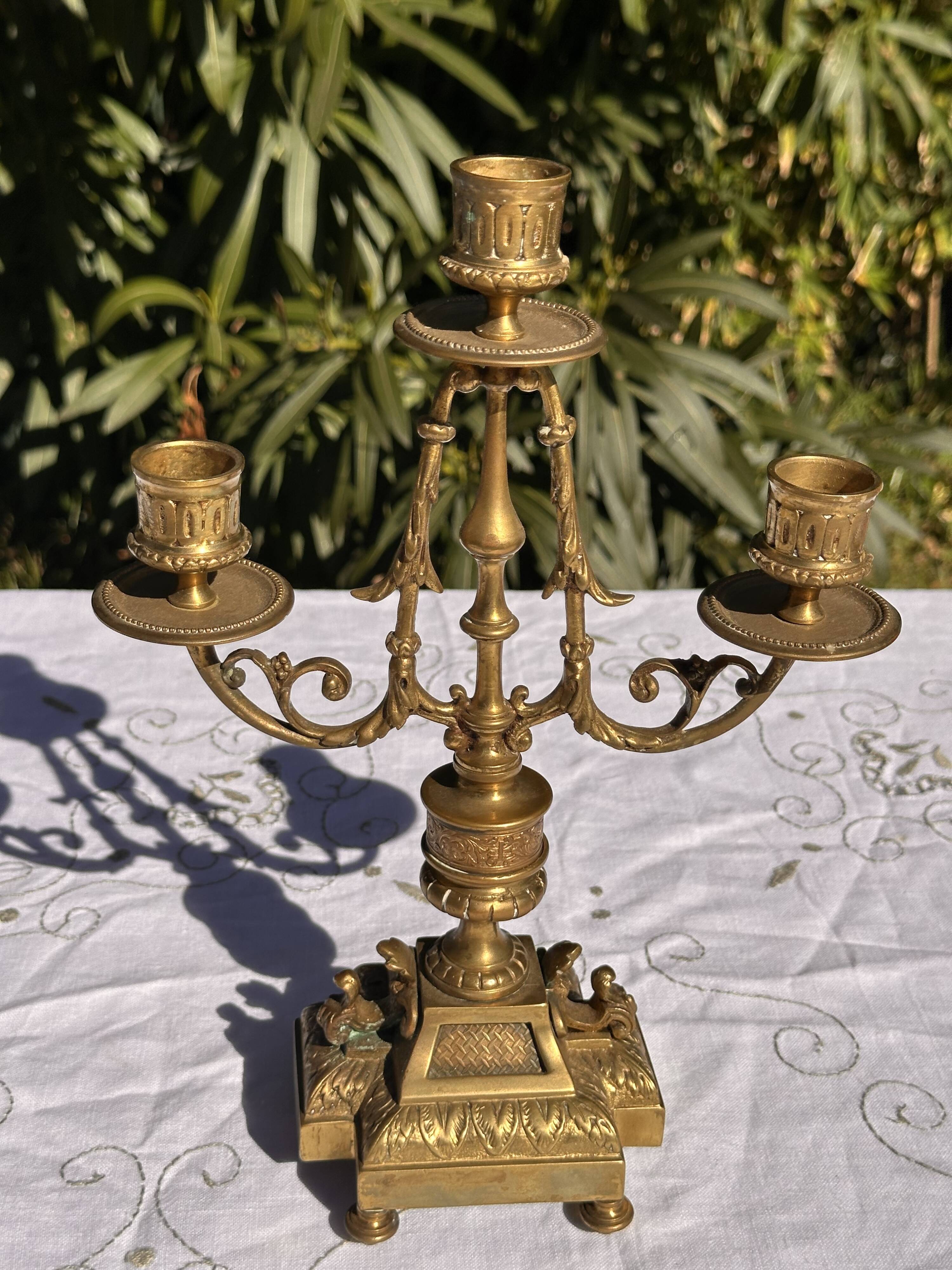 Vintage Candlestick - Brass Candlestick - 3-Arm Candlestick