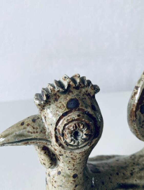 Sandstone rooster signed André Rozay, La Borne