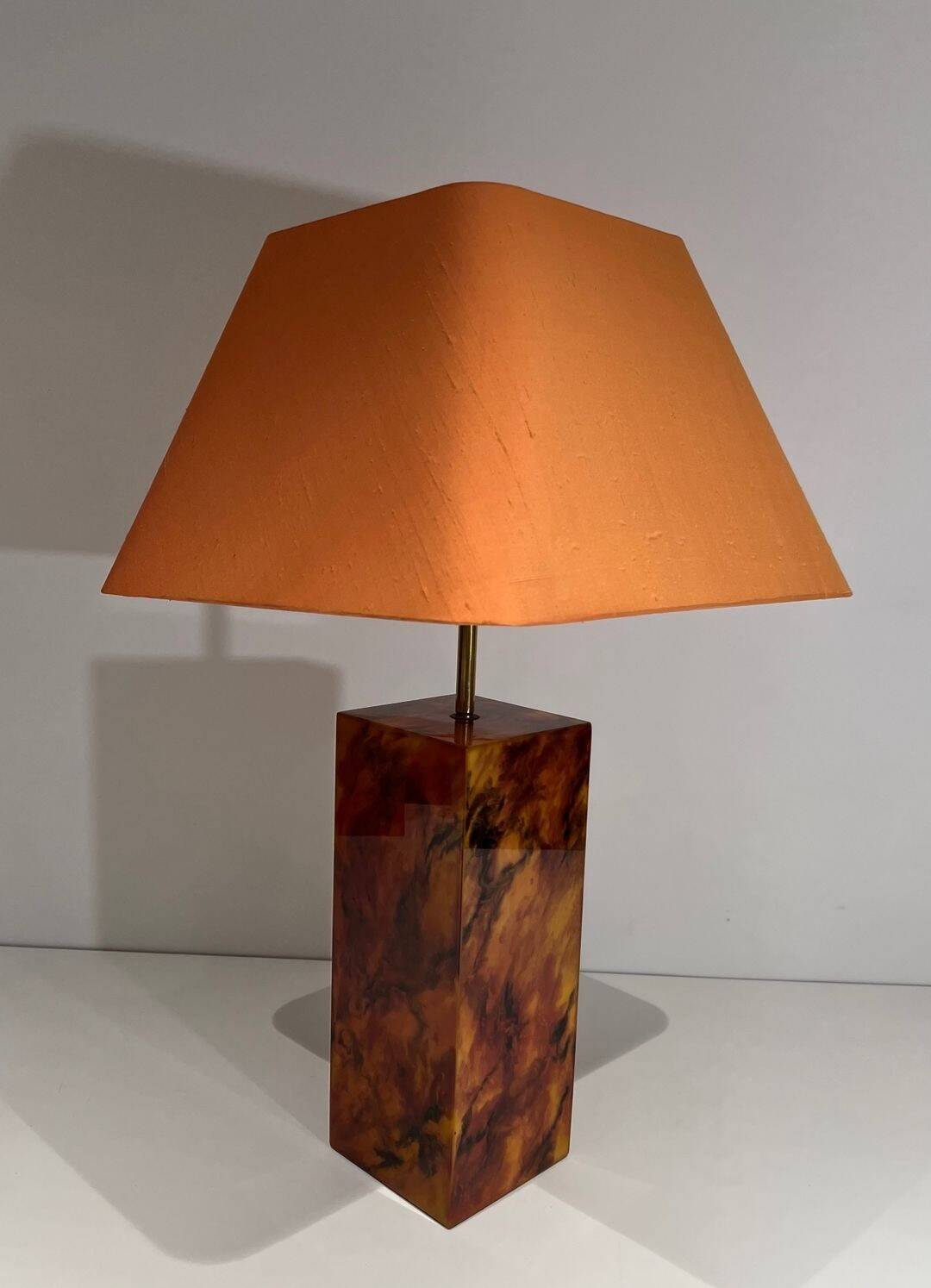 Pair of Plexiglass Lamps Imitating Tortoiseshell, French Work,