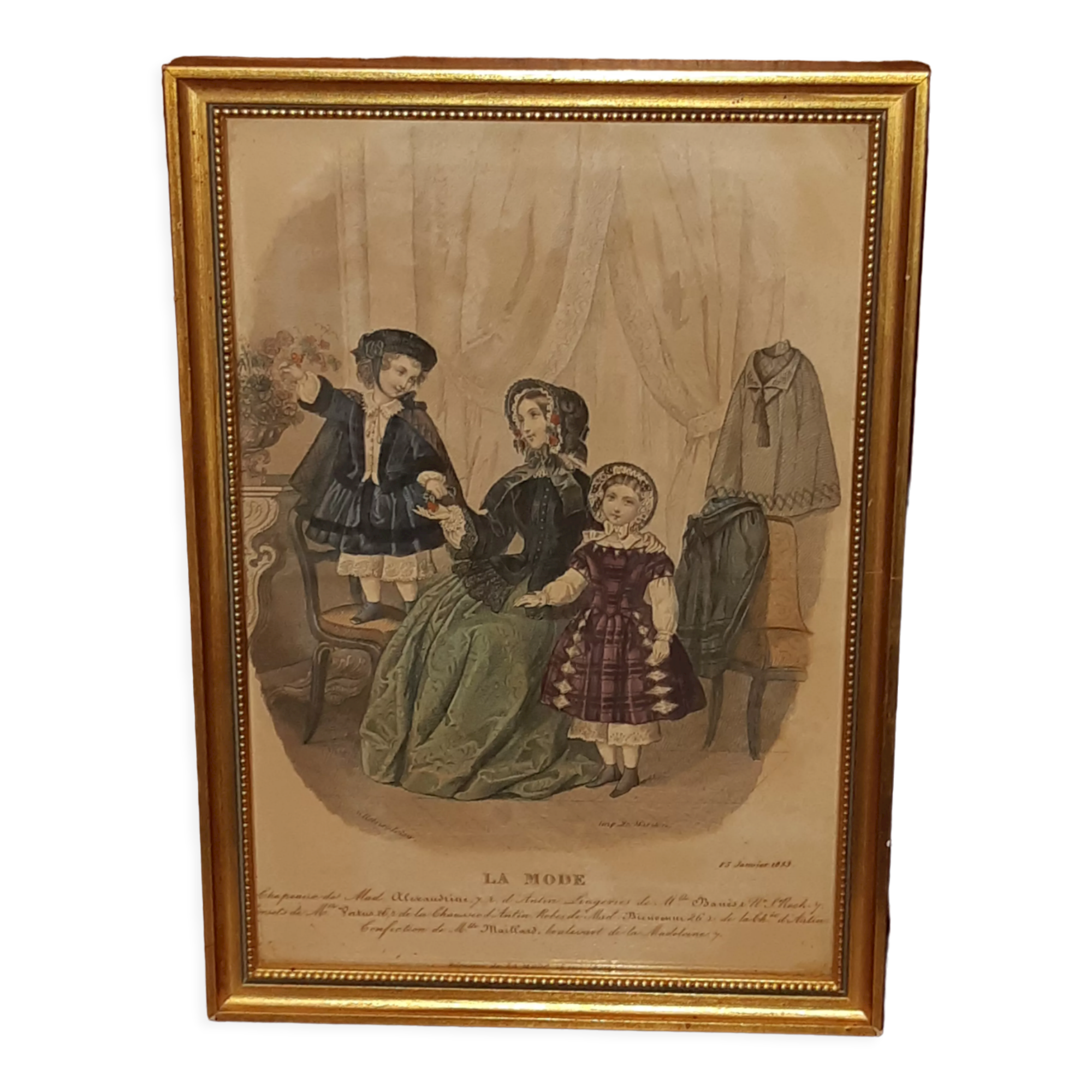 Fashion engraving frame of January 15, 1853 by Héloïse Leloir, at Maritan