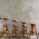 Vintage tripod workshop stool in pitchpin with height-adjustable screws
