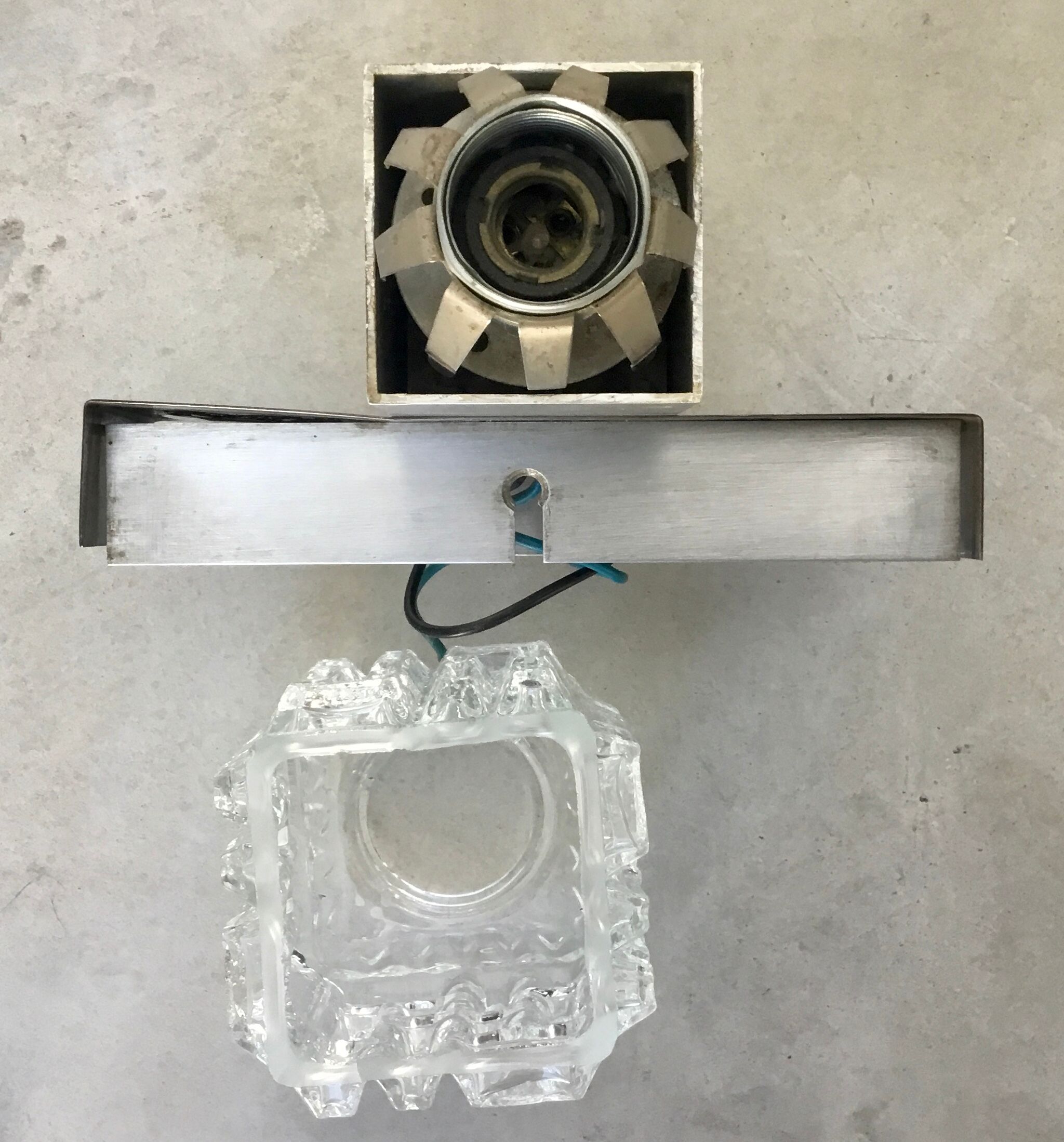 Pair of space age cubist wall lamps in brushed aluminum - design 1970