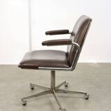 Mid-Century Italian Brown Leather Swivel Chair