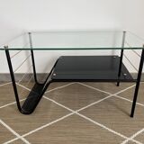 Roche Bobois metal and glass coffee table with magazine rack from the 50s