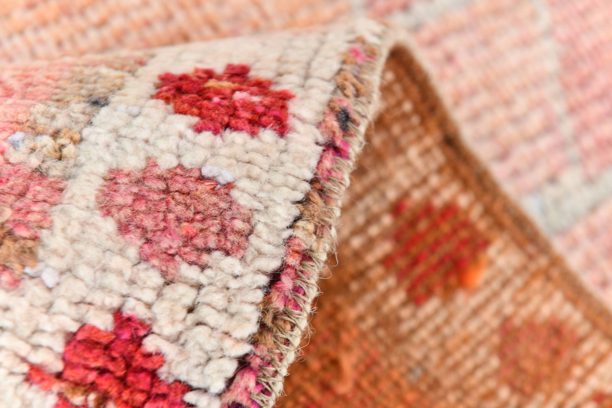 Light Pink & Brown Turkish Vintage Runner Rug, 94x328Cm