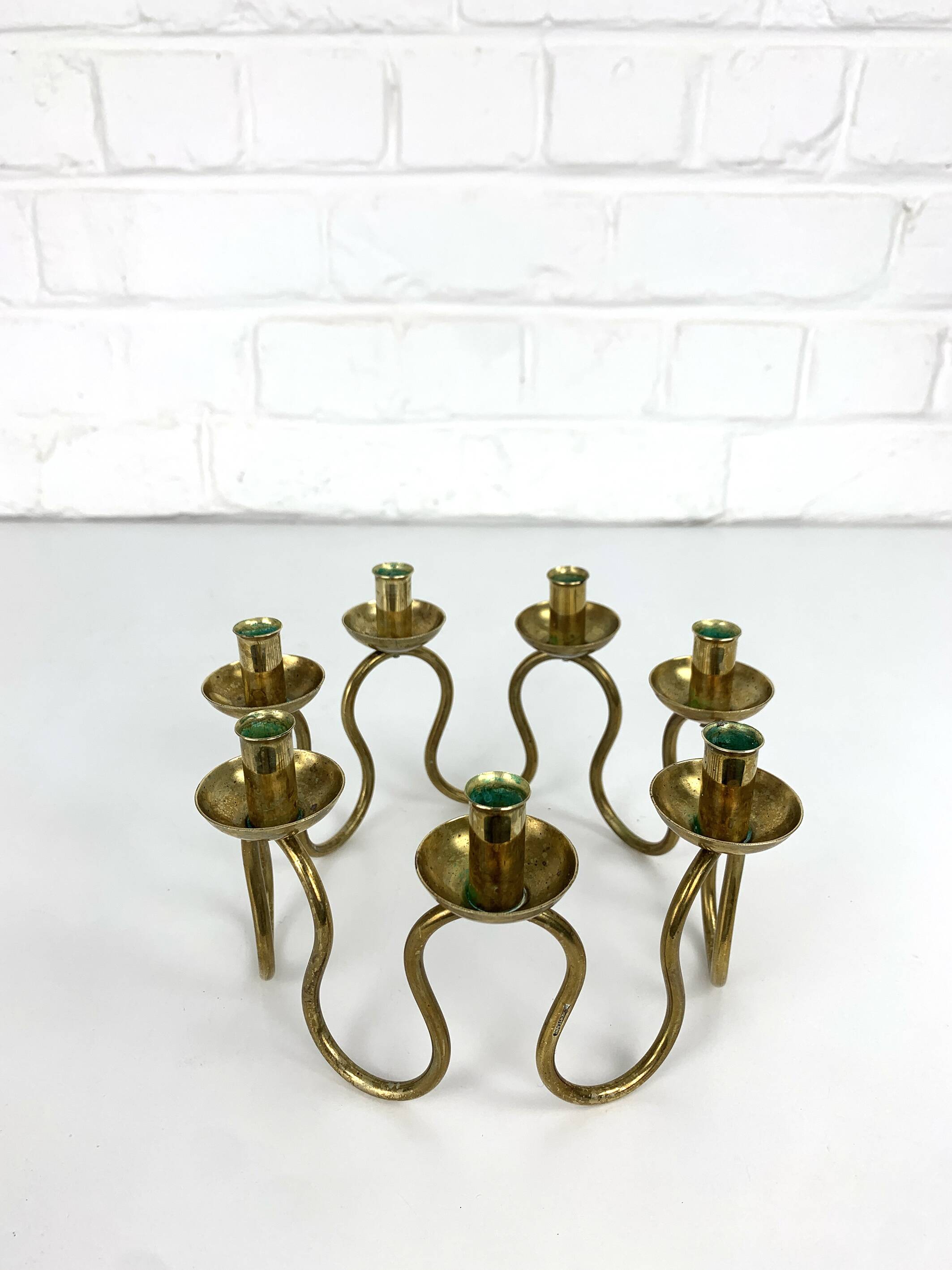 Scandinavian brass candle holder by Lars Holmström, Sweden 1950s