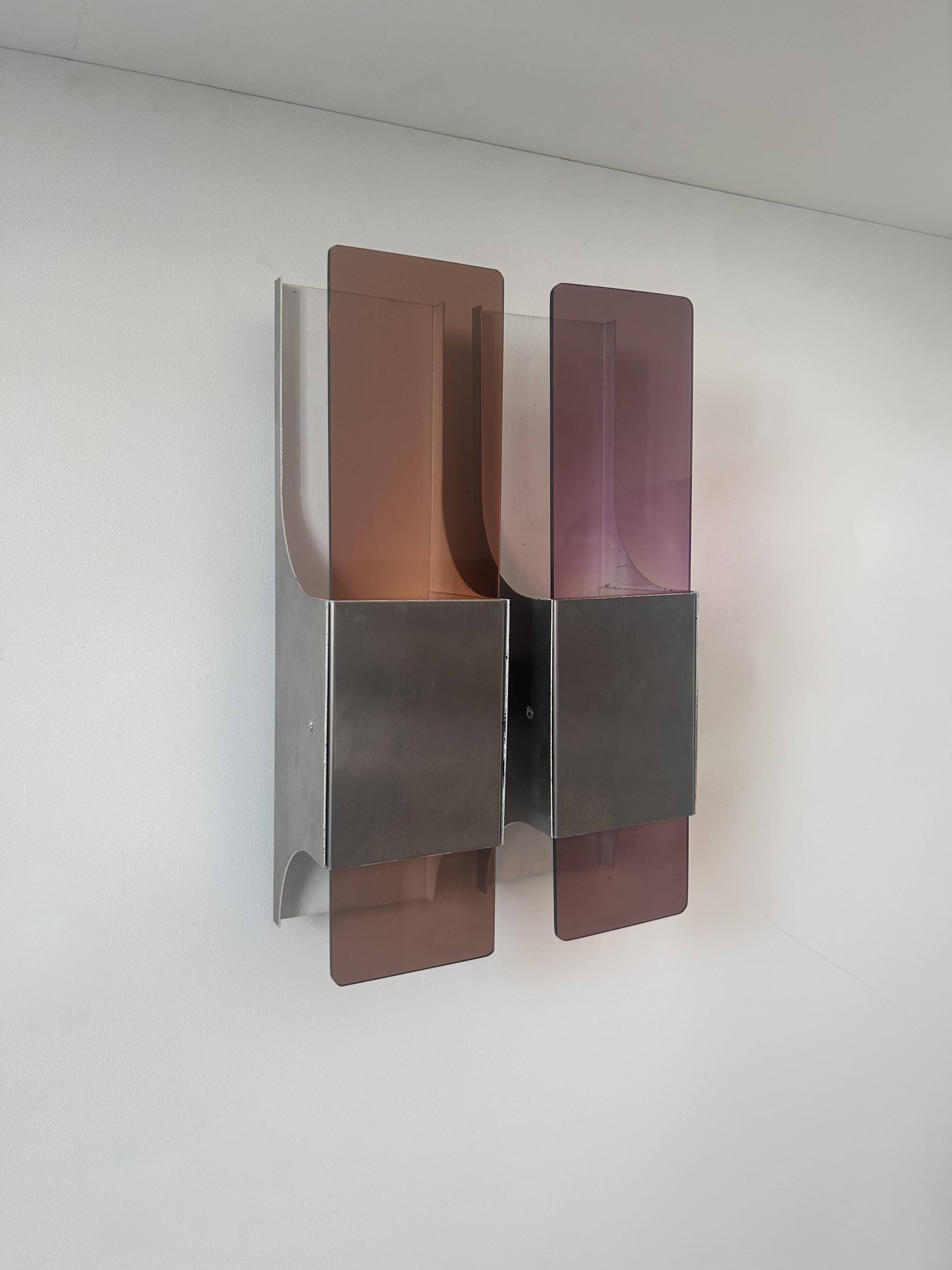 Vintage double wall lamp in metal and perspex, France 1970s