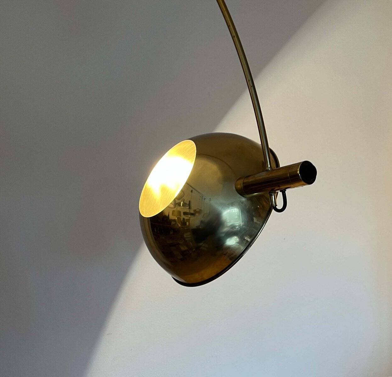 German Postmodern Vintage Brass Arc Floor Lamp with Clamp Rod attributed to Florian Schulz, 1970s