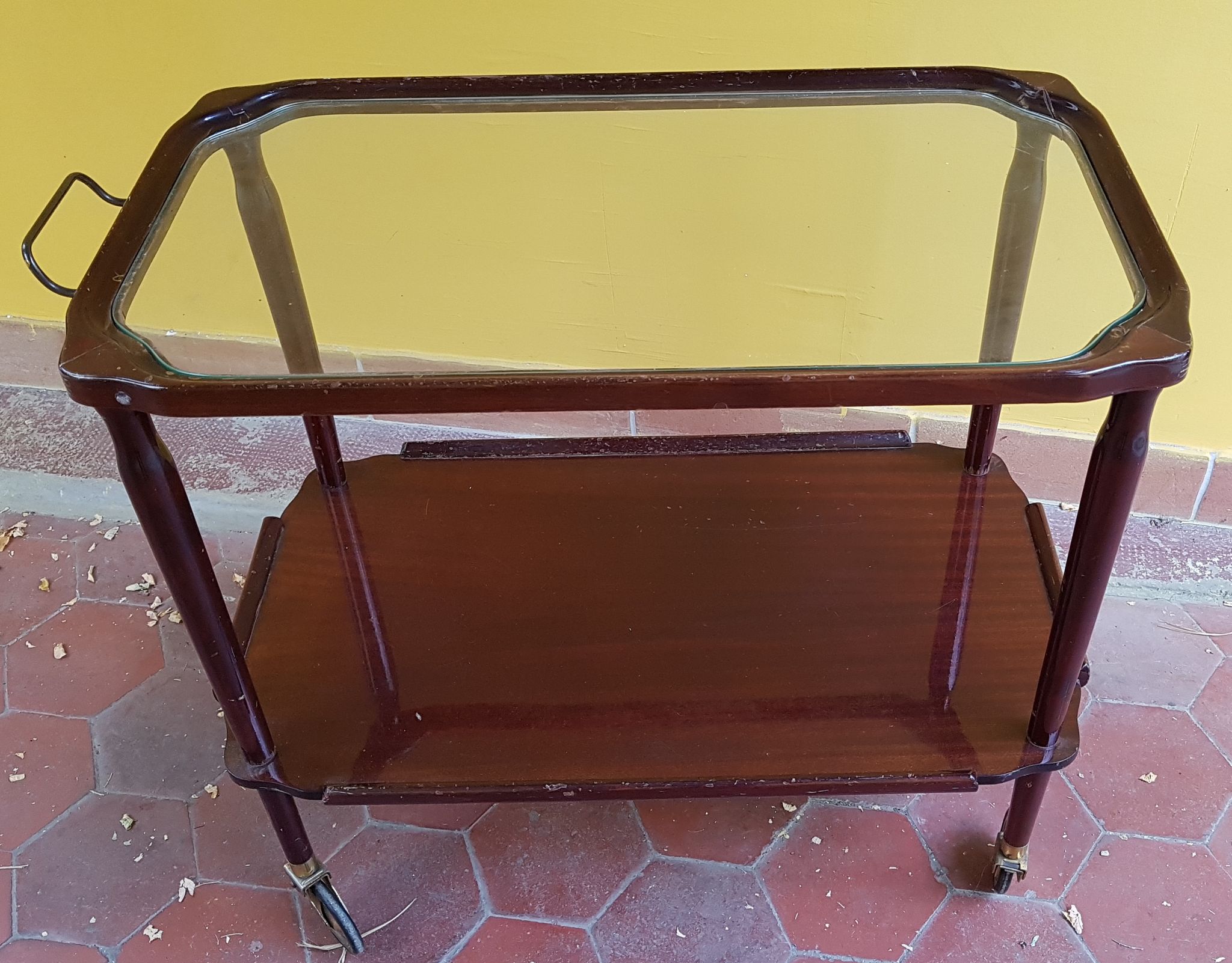Serving trolley table on wheels vintage 2 trays