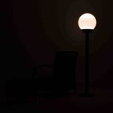 Chrome floor lamp with large opaline globe, Italy 1970s