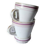 Antique French 2 Heavy Barware Brulot Coffee Cups Demi-Tasse Size From Late 1800s. Espresso Whiteware Kitchenalia. Rustic French Bistroware