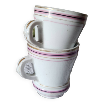 Antique French 2 Heavy Barware Brulot Coffee Cups Demi-Tasse Size From Late 1800s. Espresso Whiteware Kitchenalia. Rustic French Bistroware