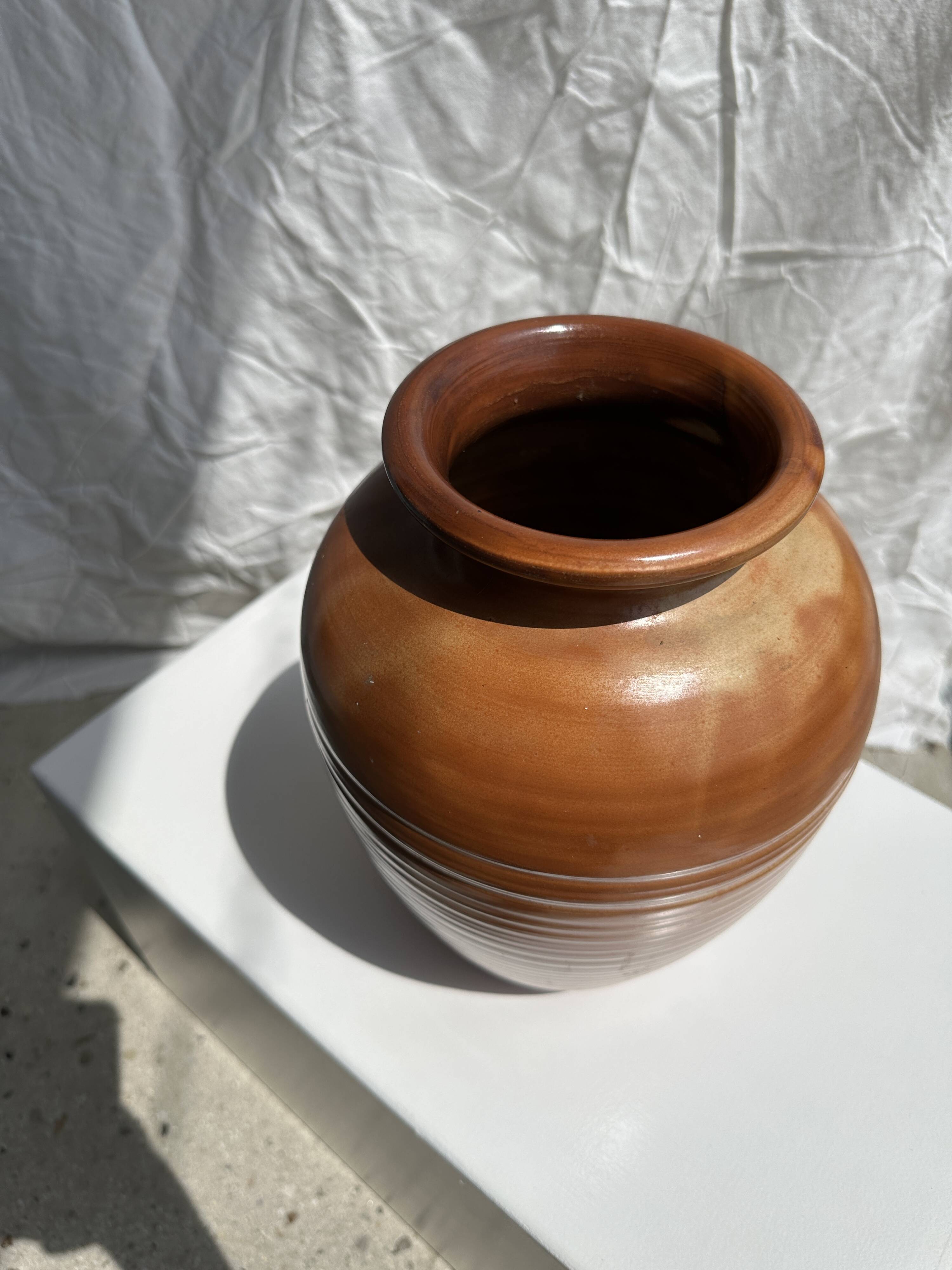 Large brown artisanal ceramic vase