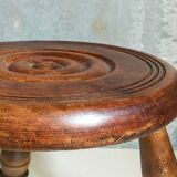 Low tripod stool in vintage turned solid wood