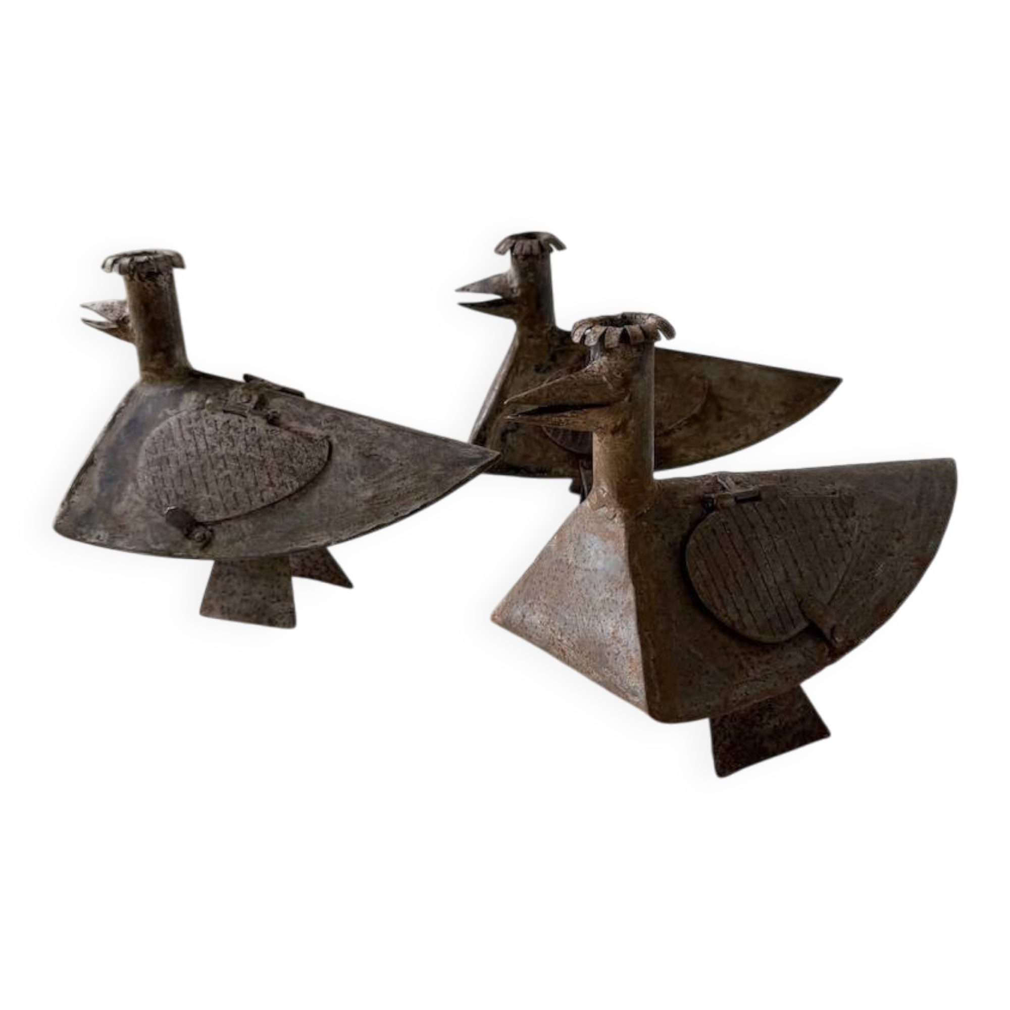 Series of three brutalist Folk Art candle holders