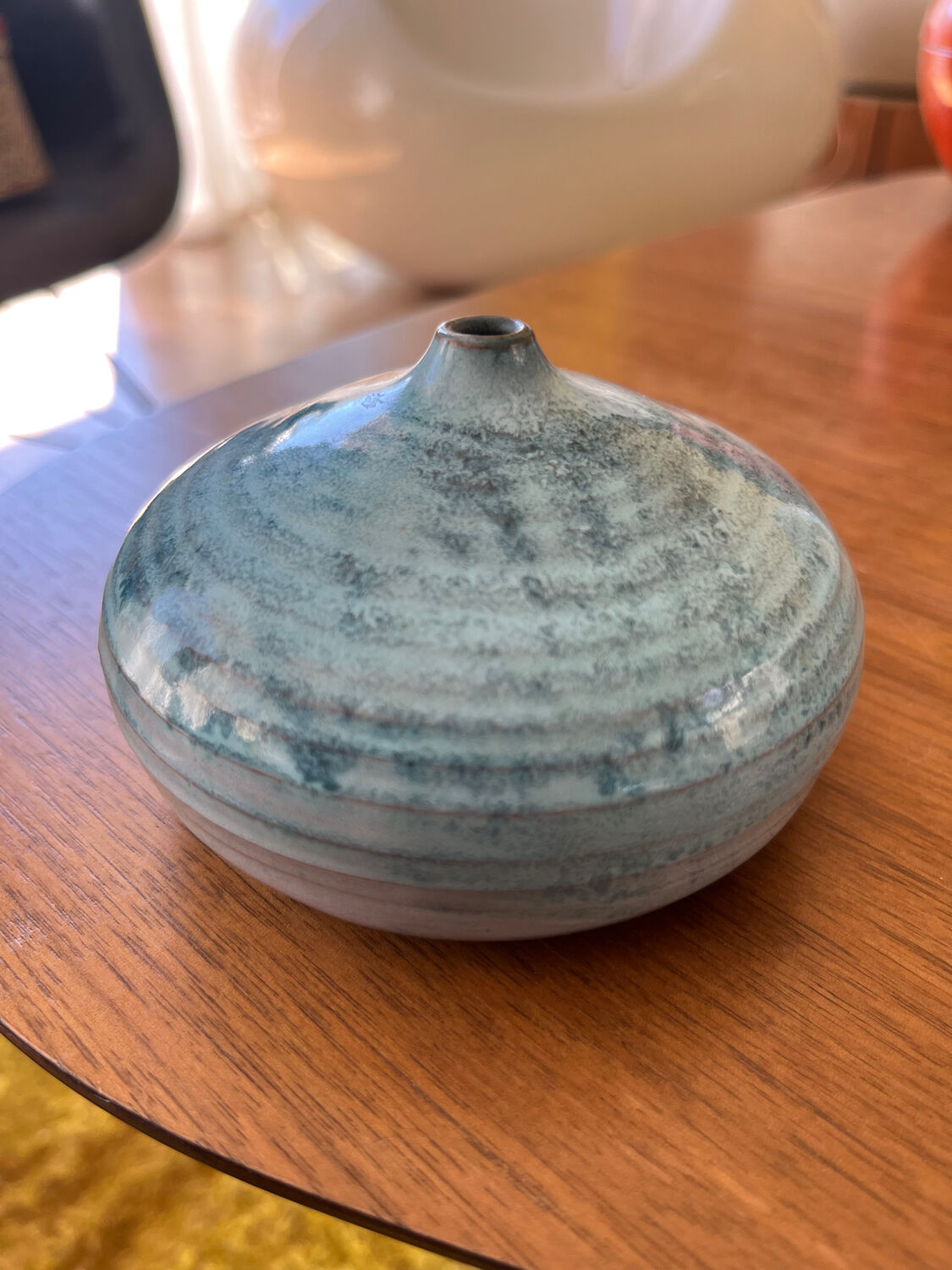 Vase, soliflore, sea urchin, ceramic, blue, to be identified.