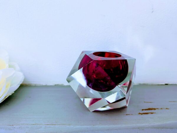 Bougeoir Bloc de Murano Sommerso bougeoir Design 60/70 Étiquette visib