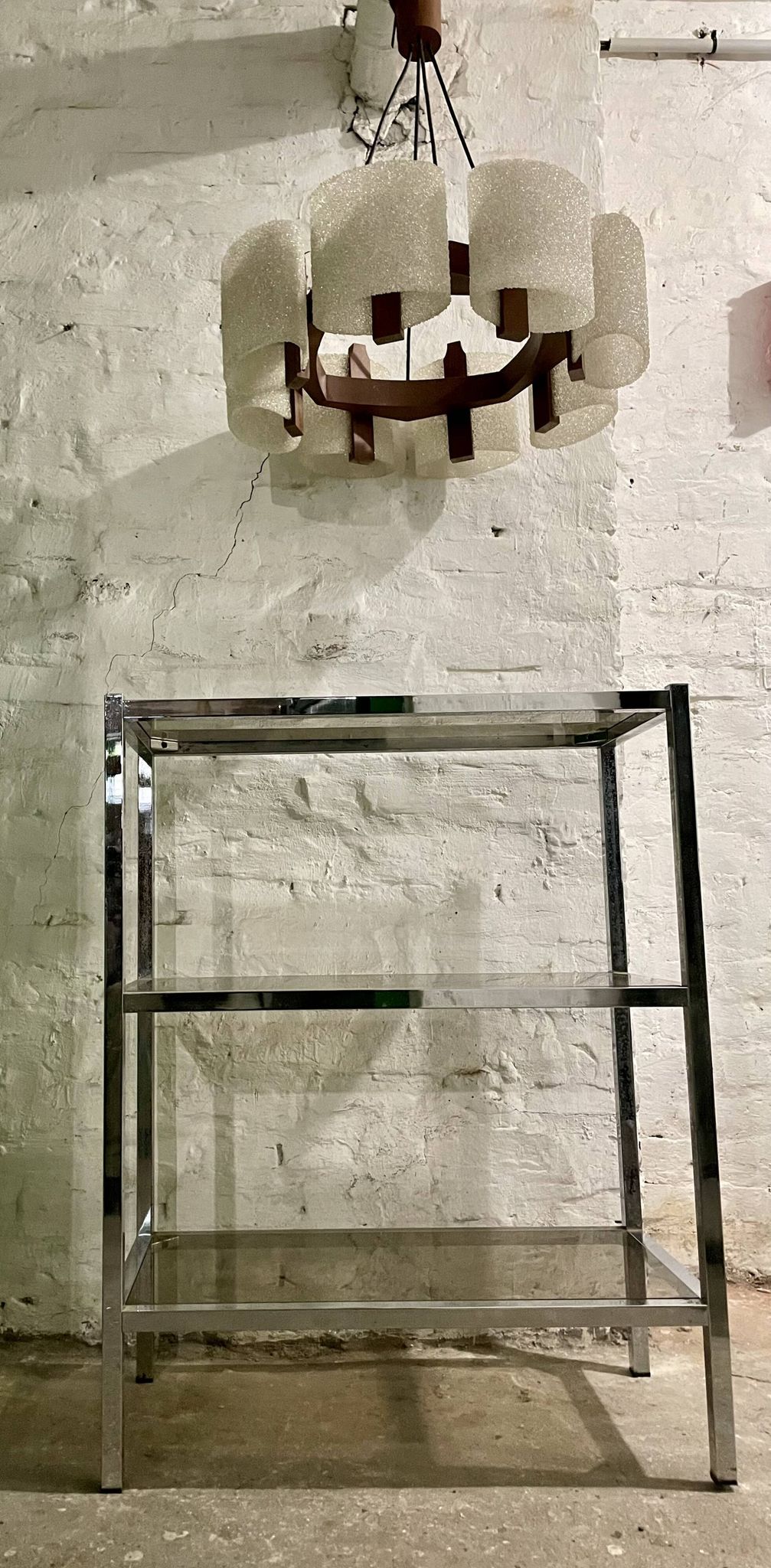 High chrome shelf with 3 smoked glass shelves Roche Bobois
