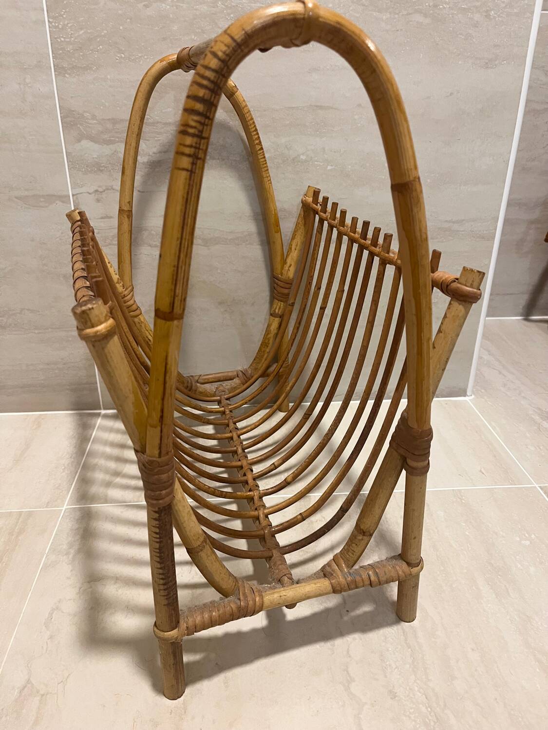 Vintage rattan magazine rack