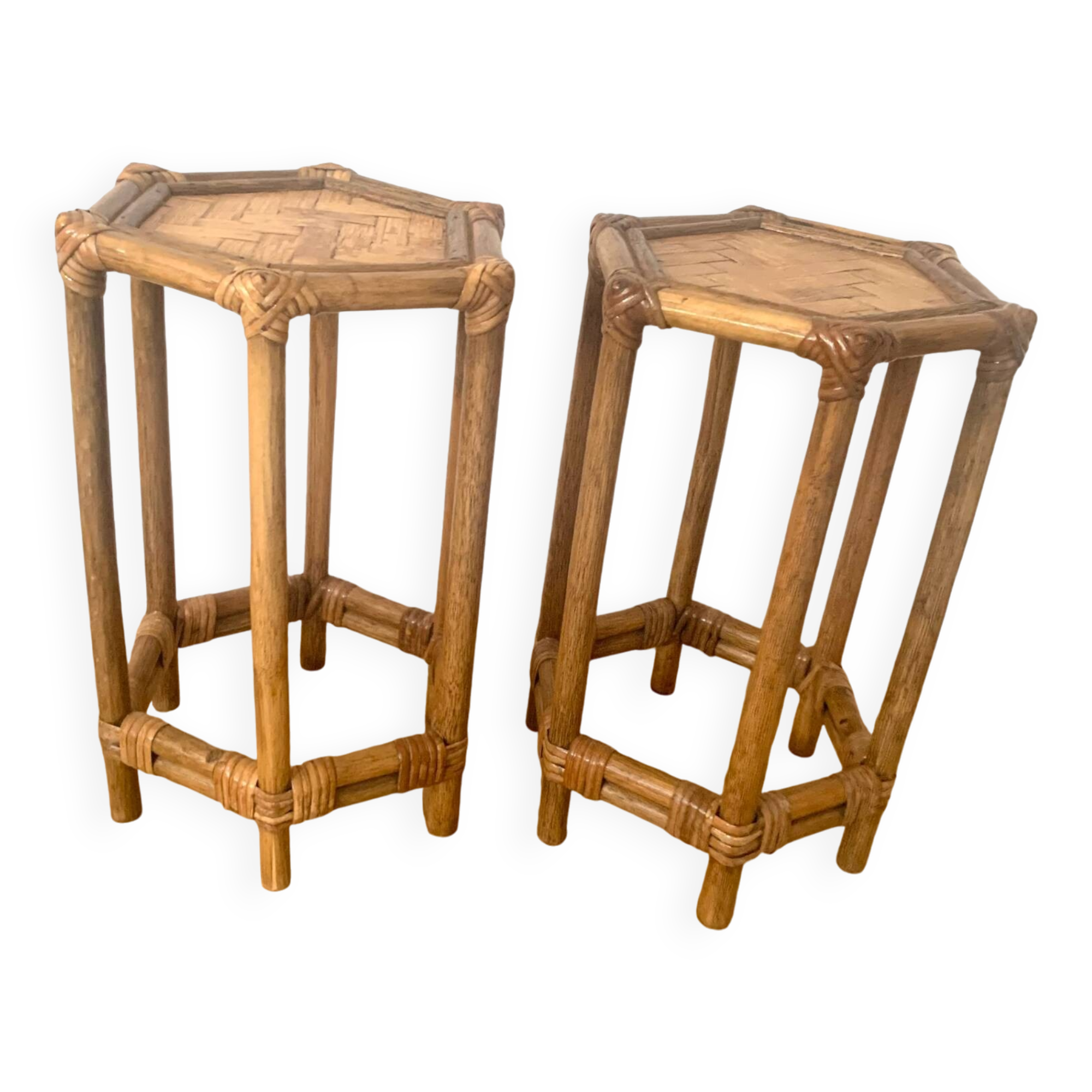 Pair of rattan bedside tables