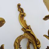Ancienne applique murale à double feux en bronze, feuille d'acanthes. Années 50