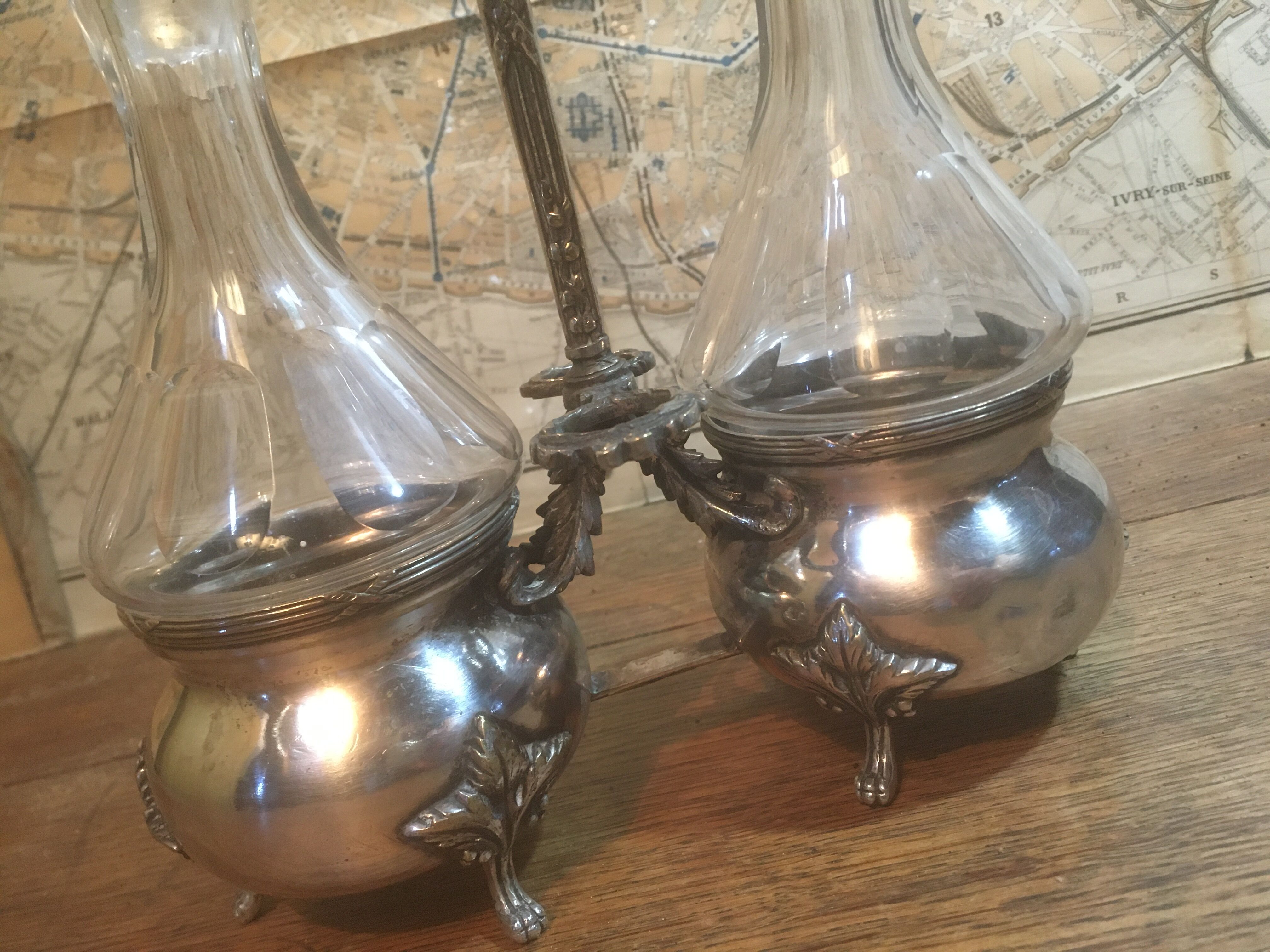 Silver and crystal oil and vinegar set