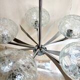 5-light chandelier in chromed metal and cracked glass