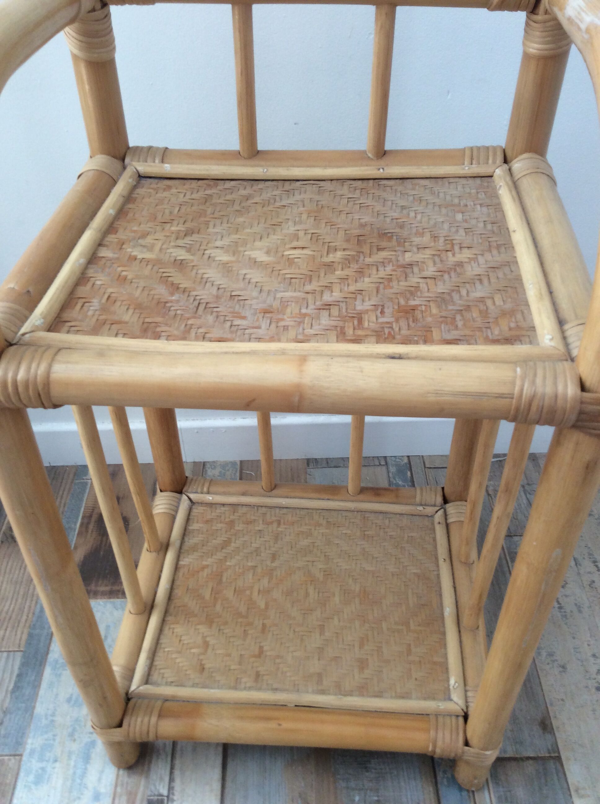 70s bamboo rattan side table