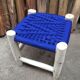 Traditional moroccan stool in blue nylon thread majorelle and eucalyptus wood