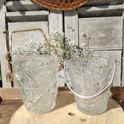 Seau à glace ou glaçons vintage en verre ciselé
