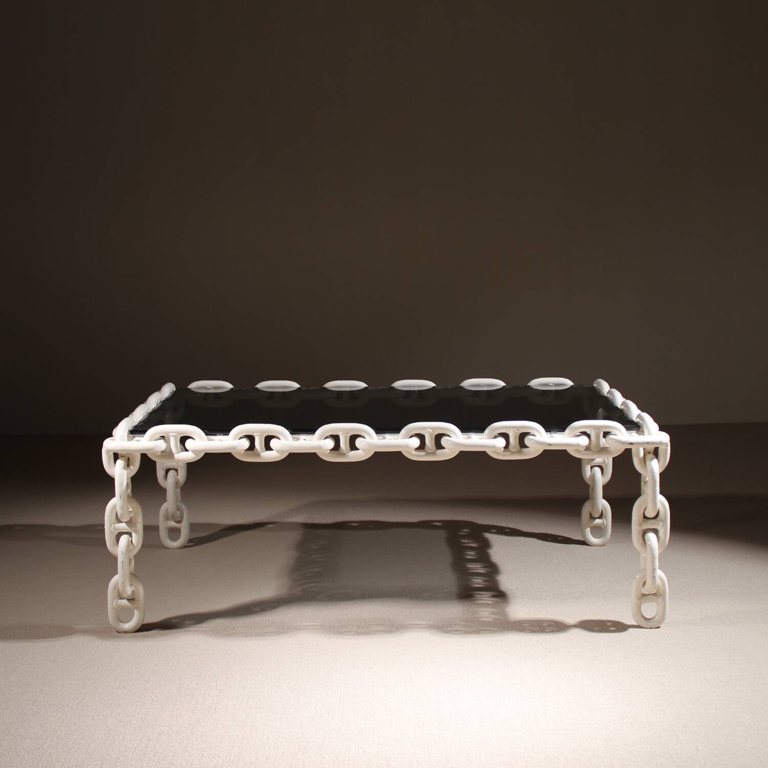 Brutalist Chain Link Coffee Table with Smoked Glass | France 1970s