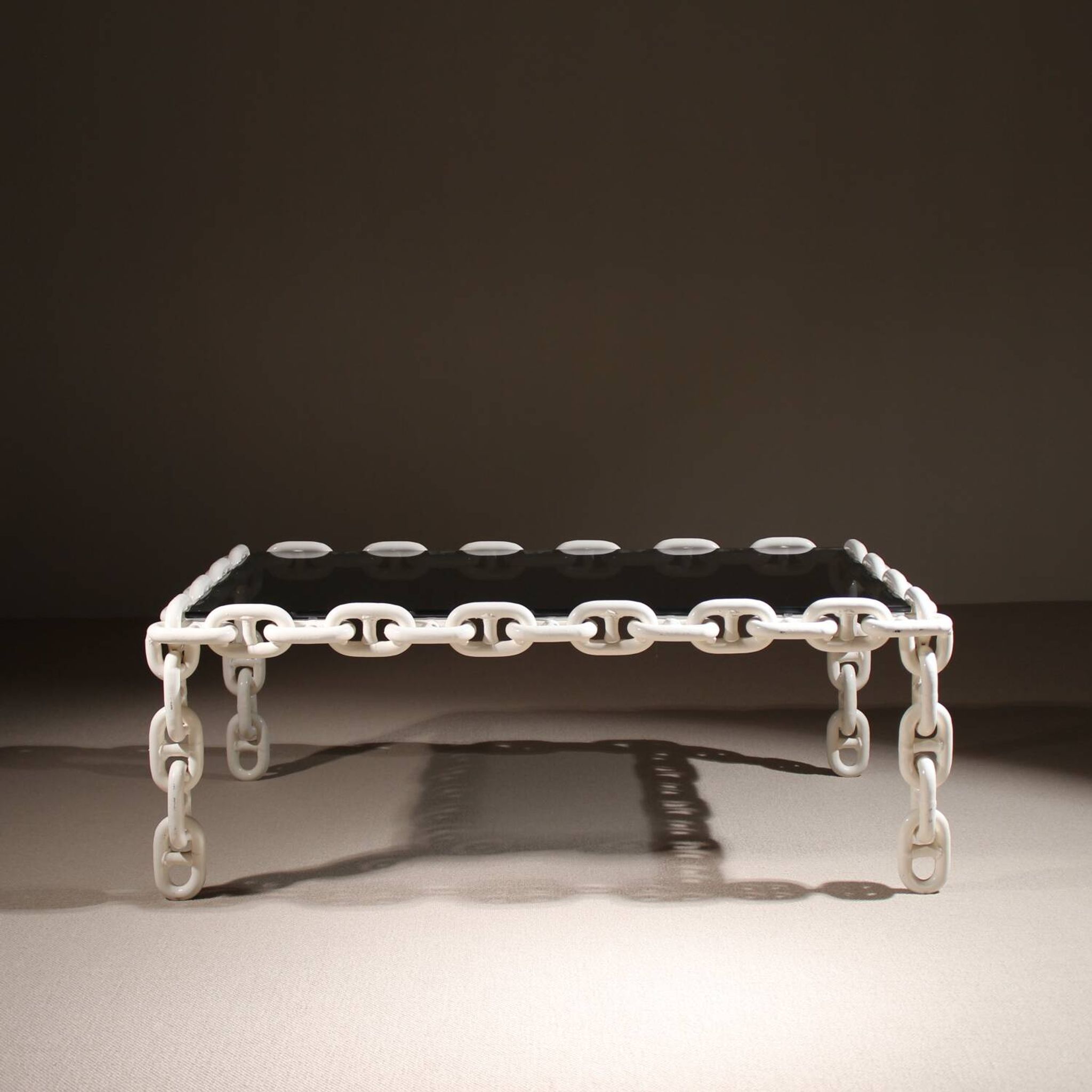 Brutalist Chain Link Coffee Table with Smoked Glass | France 1970s
