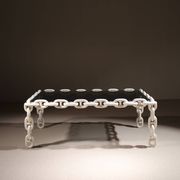 Brutalist Chain Link Coffee Table with Smoked Glass | France 1970s