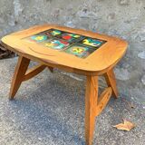 1950s coffee table in oak and ceramic tiles