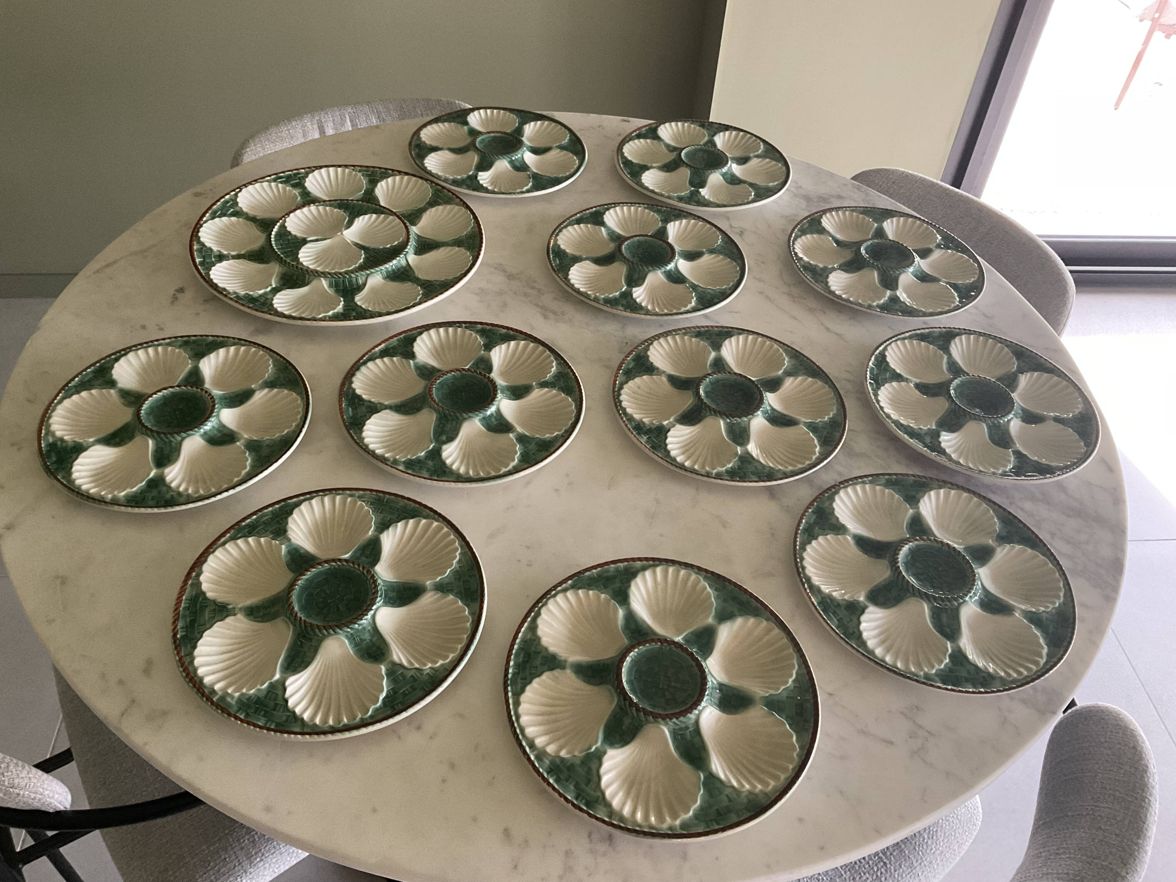 6 oyster plates and Longchamps barbotine dish