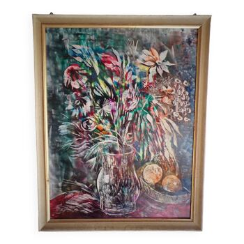 Tableau, nature morte aux fleurs sauvages, signé, années 70