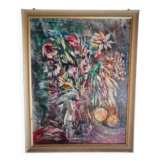 Painting, still life with wild flowers, signed, 70s