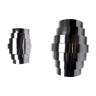 Pair of Chrome wall lamps, half-moon, Italy, 1970