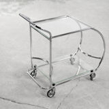 Vintage art dèco tubular steel chrome plated and glass bar cart, 1950s