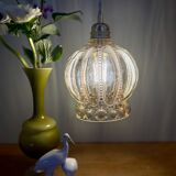 Vintage globe pendant light in amber bubble glass